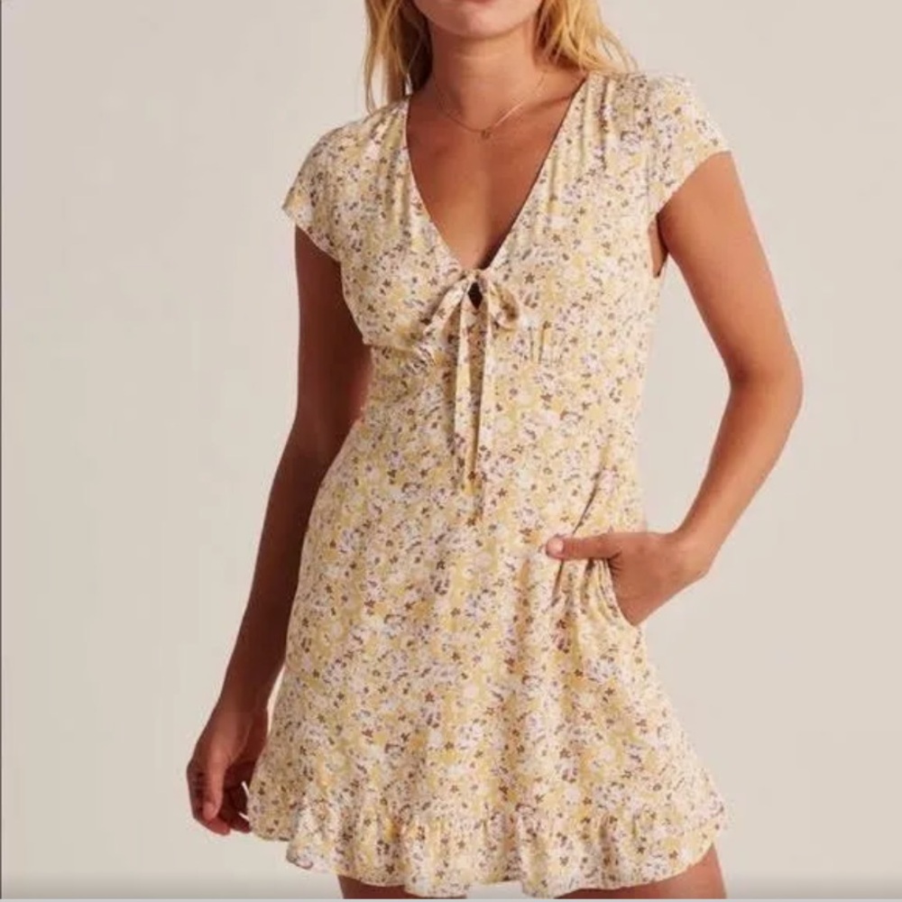 Abercrombie Yellow Floral Tie Back Mini Dress